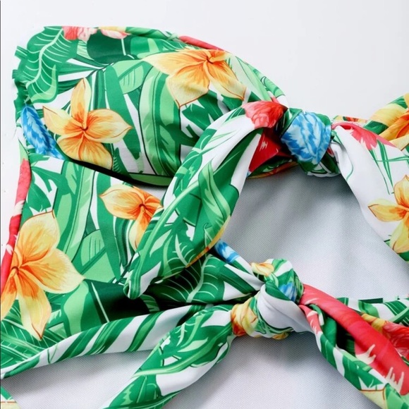 Tropical 1 piece swimsuit cut out tie front - Picture 3 of 4